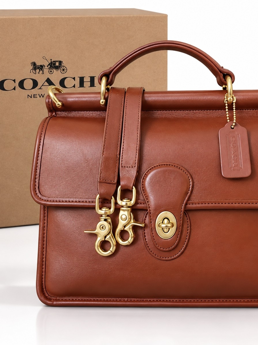 Vintage Coach British Tan Glove-tanned Leather Satchel Brass Hardware USA Made
